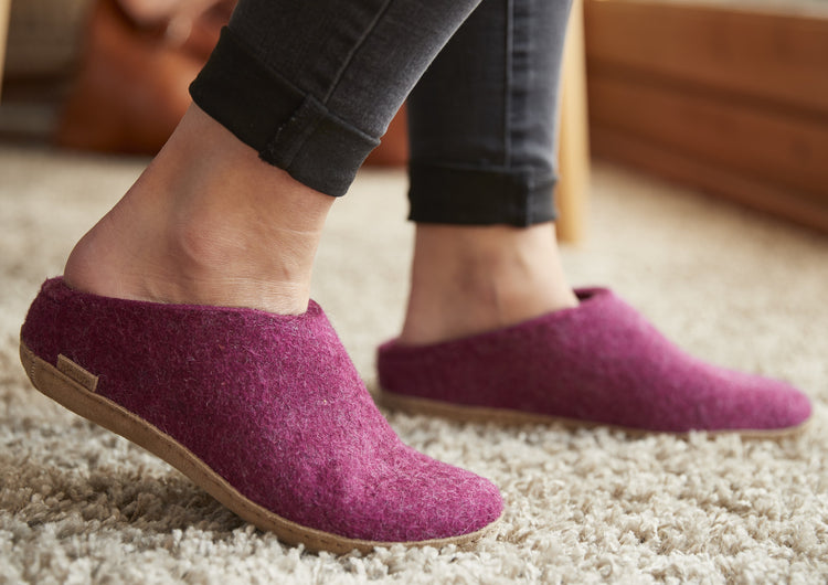 glerups slip-on leather natural felted wool cosy indoor