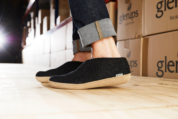 glerups shoe leather natural felted wool cosy indoor
