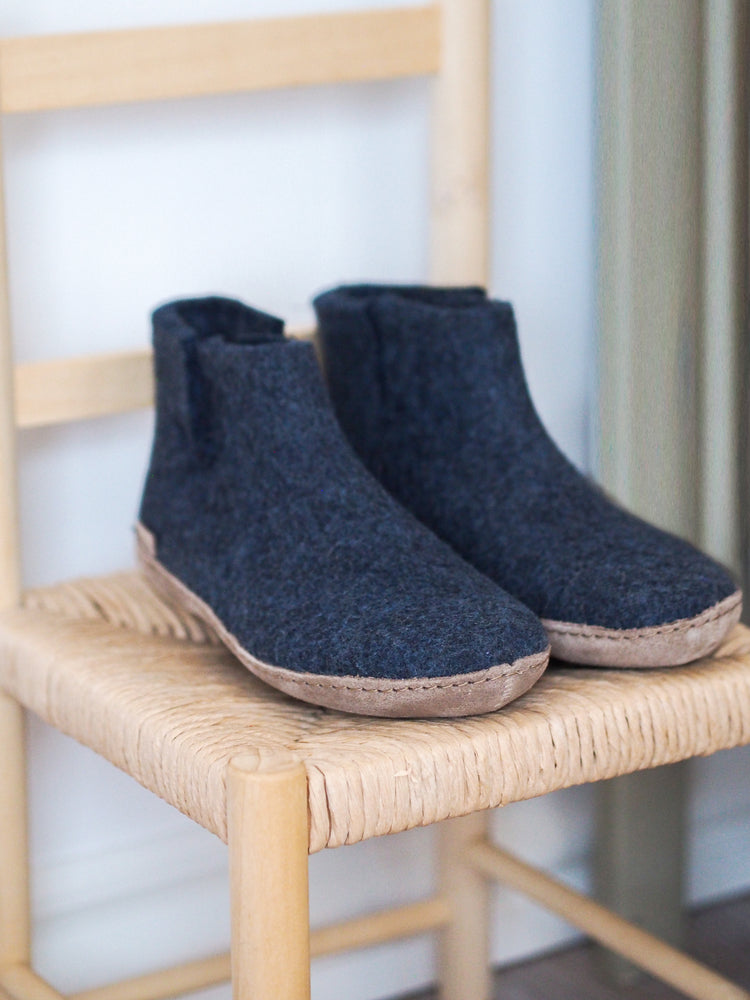 glerups boot leather natural felted wool cosy indoor