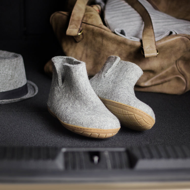 glerups boot honey rubber natural felted wool travel