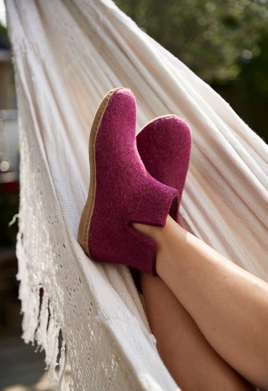 glerups boot leather natural felted wool cosy indoor