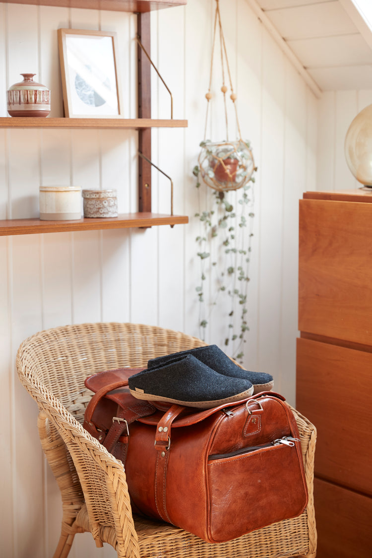 glerups slip-on leather natural felted wool cosy indoor
