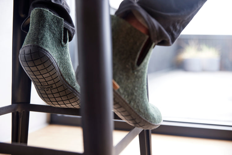 glerups boot black rubber natural felted wool WFH cozy