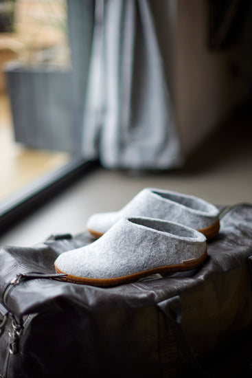 glerups slip-on honey rubber natural felted wool indoor