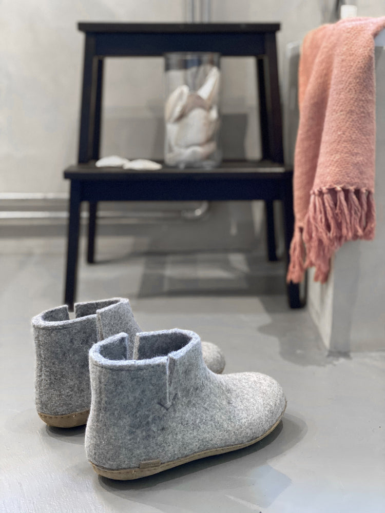 glerups boot leather natural felted wool cosy indoor