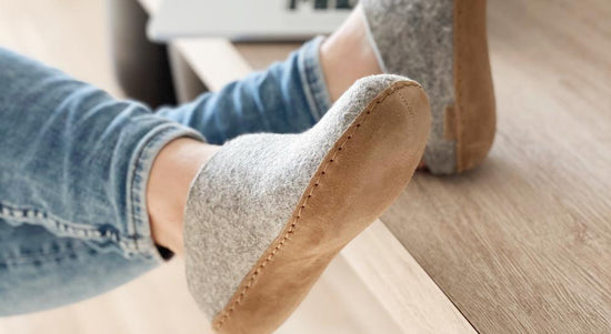 glerups slip-on leather natural felted wool cosy indoor