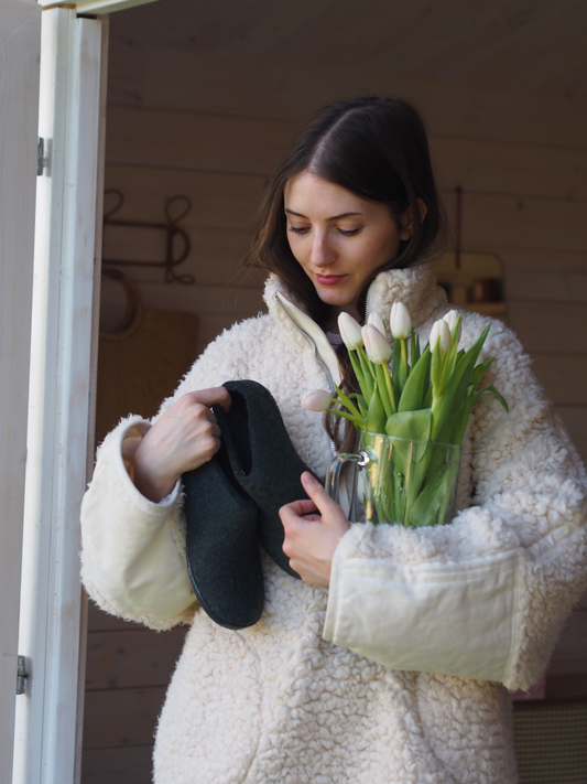 glerups shoe black rubber natural felted wool warm cozy