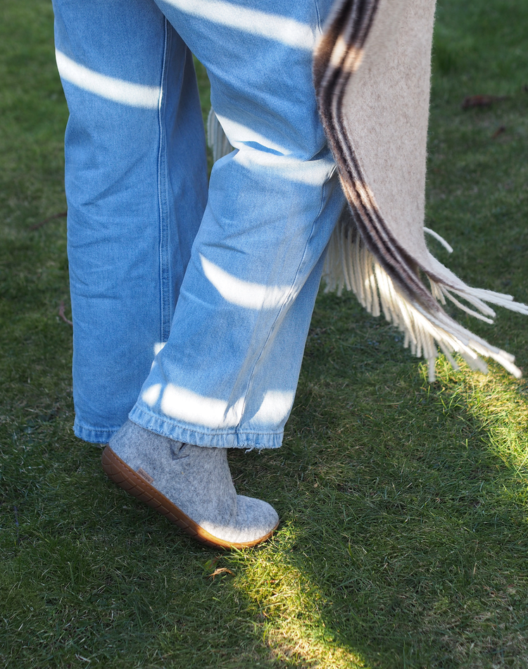 glerups boot honey rubber natural felted wool gardening