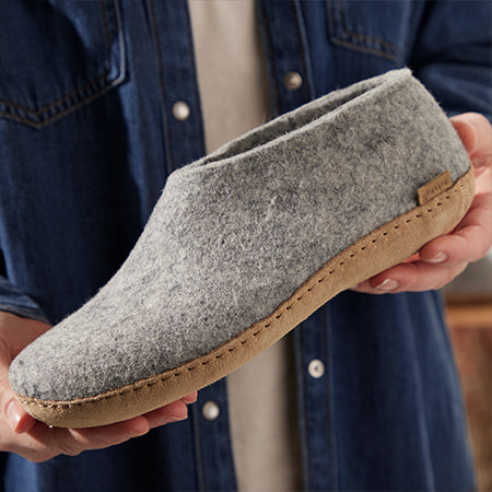 Gray slipper with honey natural rubber sole