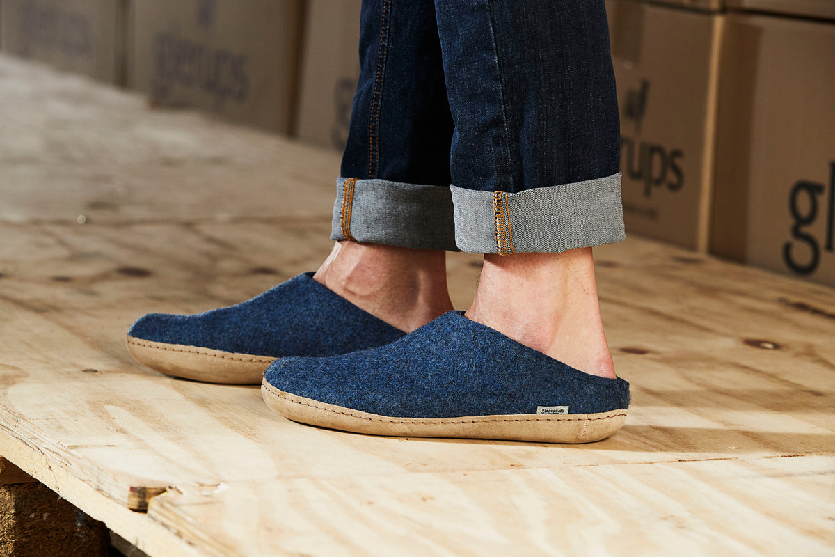 glerups slip-on leather natural felted wool cosy indoor