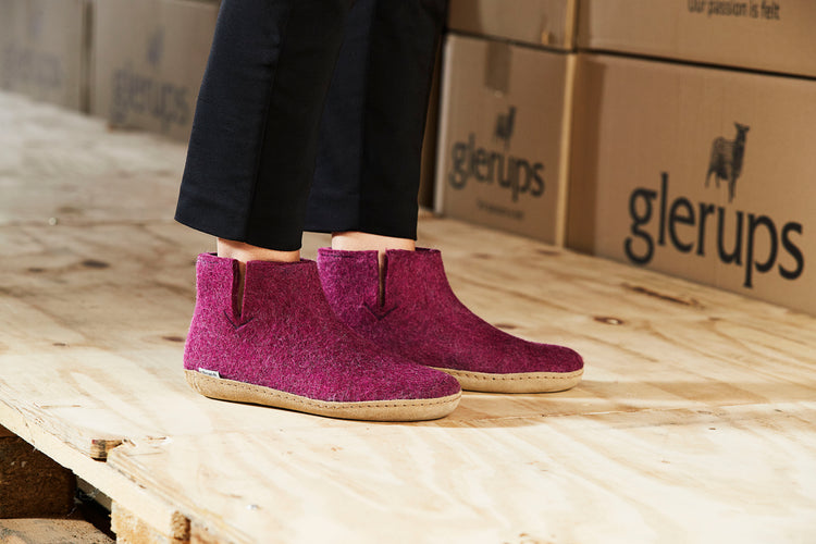 glerups boot leather natural felted wool cosy indoor