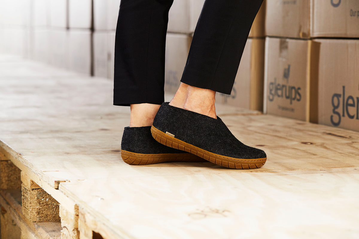 glerups shoe honey rubber natural felted wool indoor