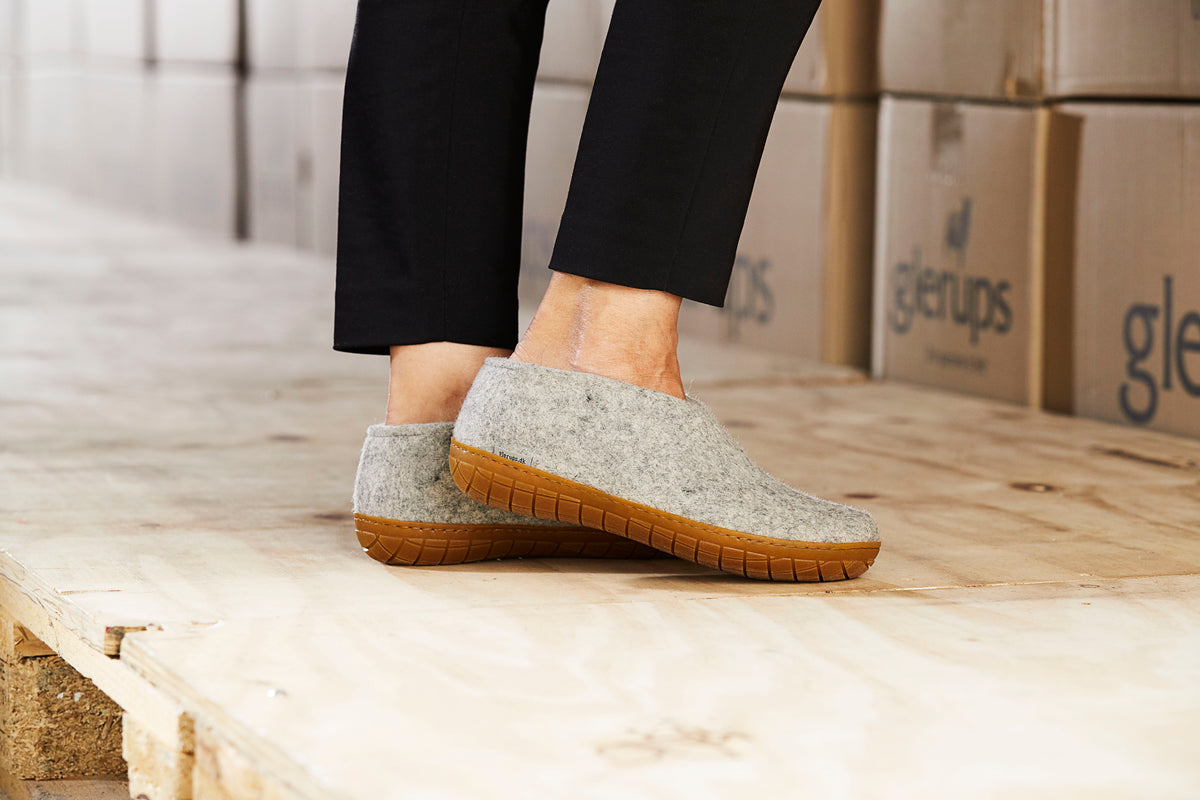 glerups shoe honey rubber natural felted wool indoor cosy