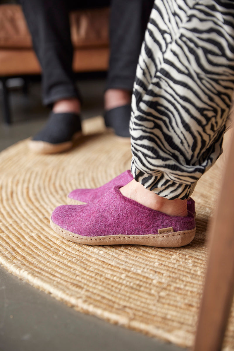 glerups slip-on leather natural felted wool cosy indoor