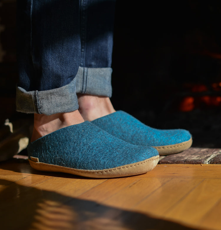 glerups slip-on leather natural felted wool cosy indoor